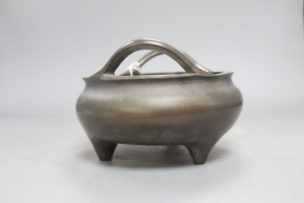 A large Chinese bronze censer with inscriptions, height 13cm